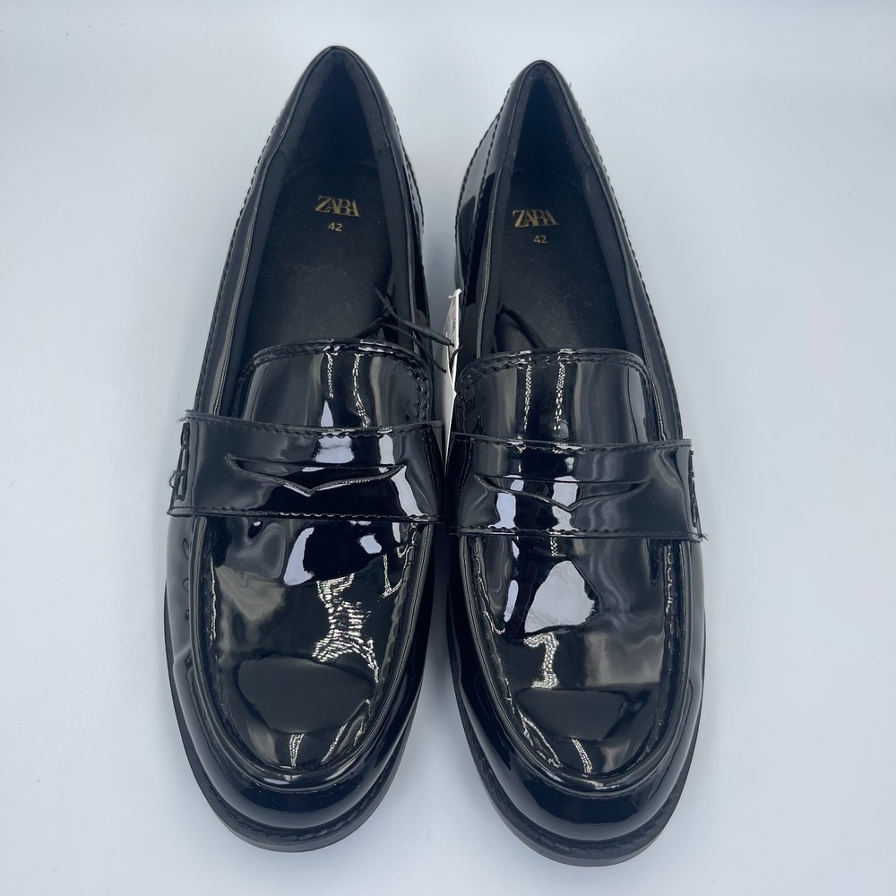 Zara Patent Penny Leather Loafers Men's Size 11 Black Sleek Finish Dress Shoes